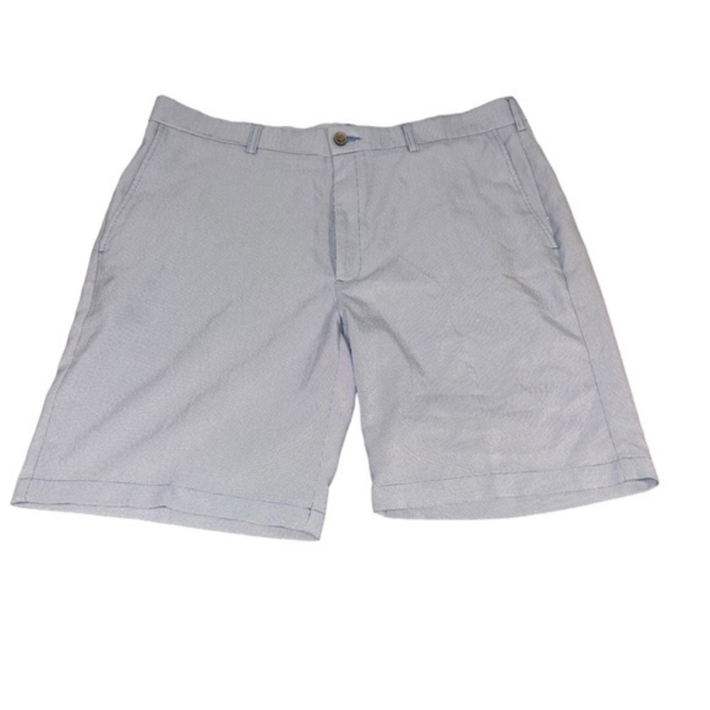Haggar Performance Knit Shorts Blue‎ Micro Pattern Flat Front Golf Chino #258